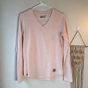 EUC Carhartt Pink Heather V-Neck Long Sleeve Cotton T-Shirt Small